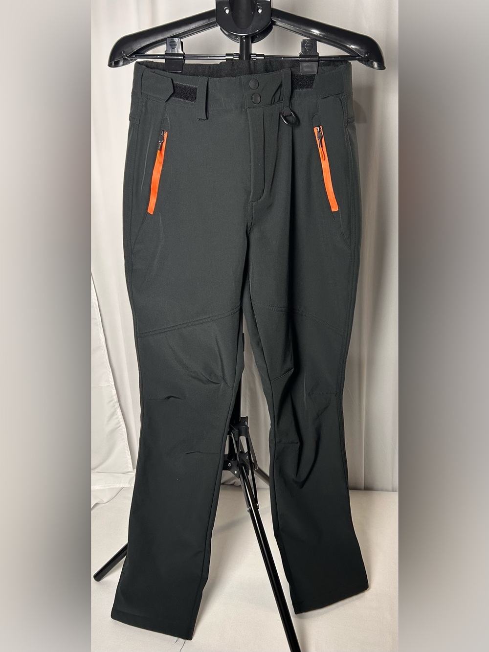 Men's Black Softshell Tactical Pants with Orange Zip Details